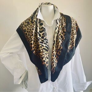 Delicate Leopard Print Scarf with Gold Chain Accents